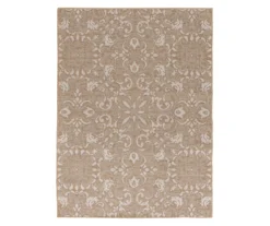 Sandpointe Tan & Ecru Damask Outdoor Area Rug, (5' X 7')