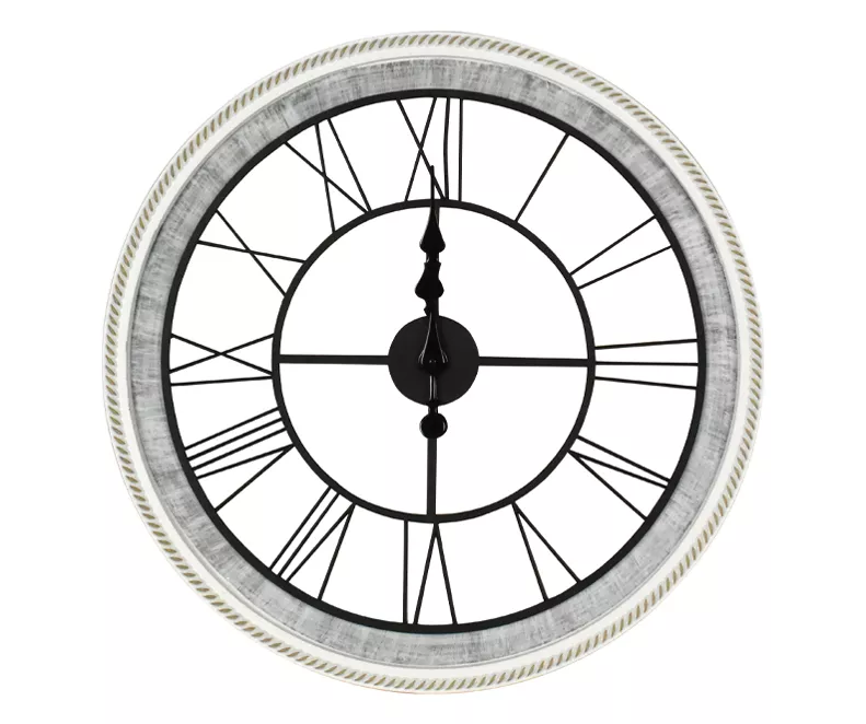Rustic White Roman Numeral Round Wall Clock