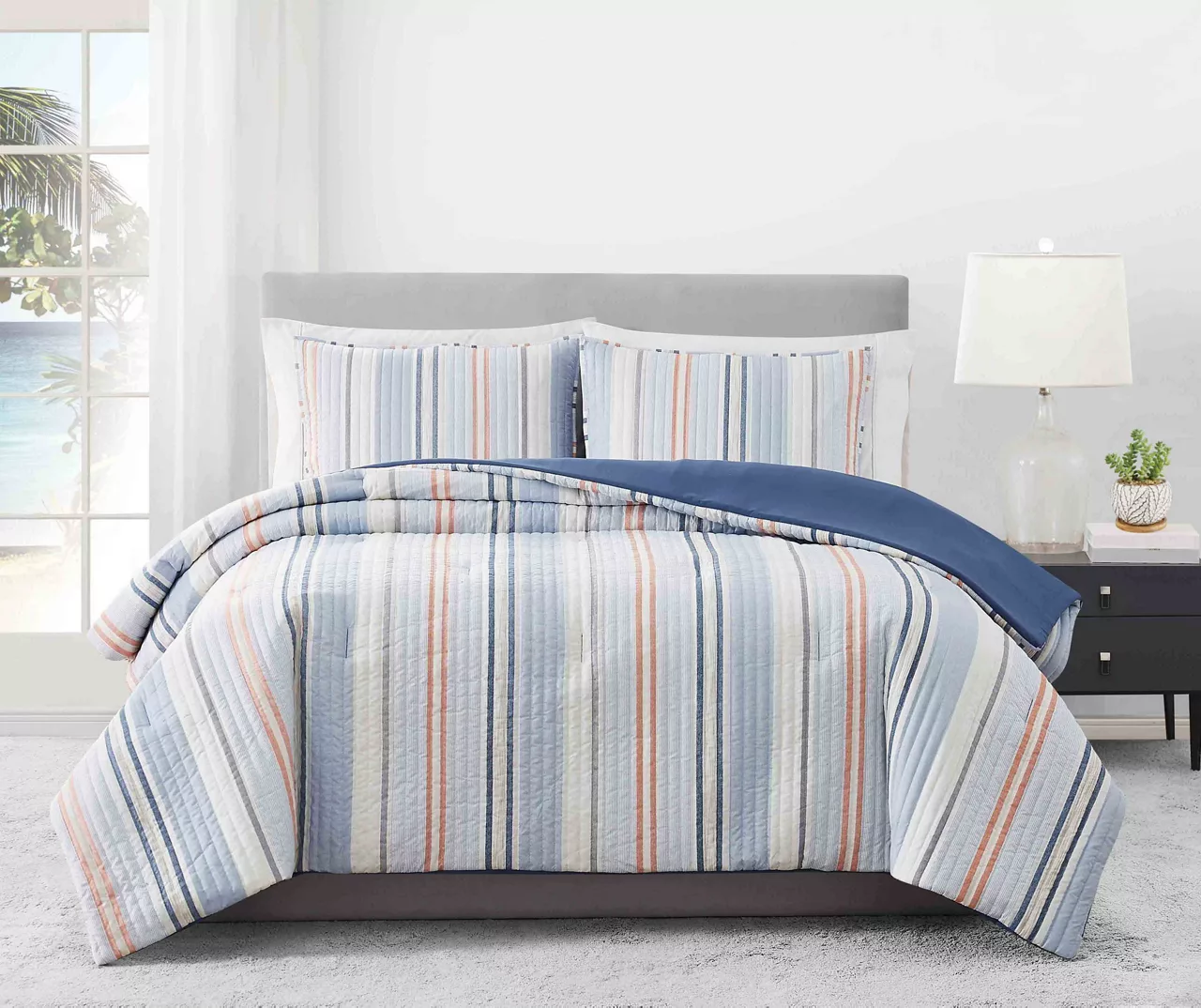 Broyhil Blue & Coral Stripe Comforter Set - Image 2