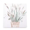 White & Green Embellished Cattail Wrapped Canvas