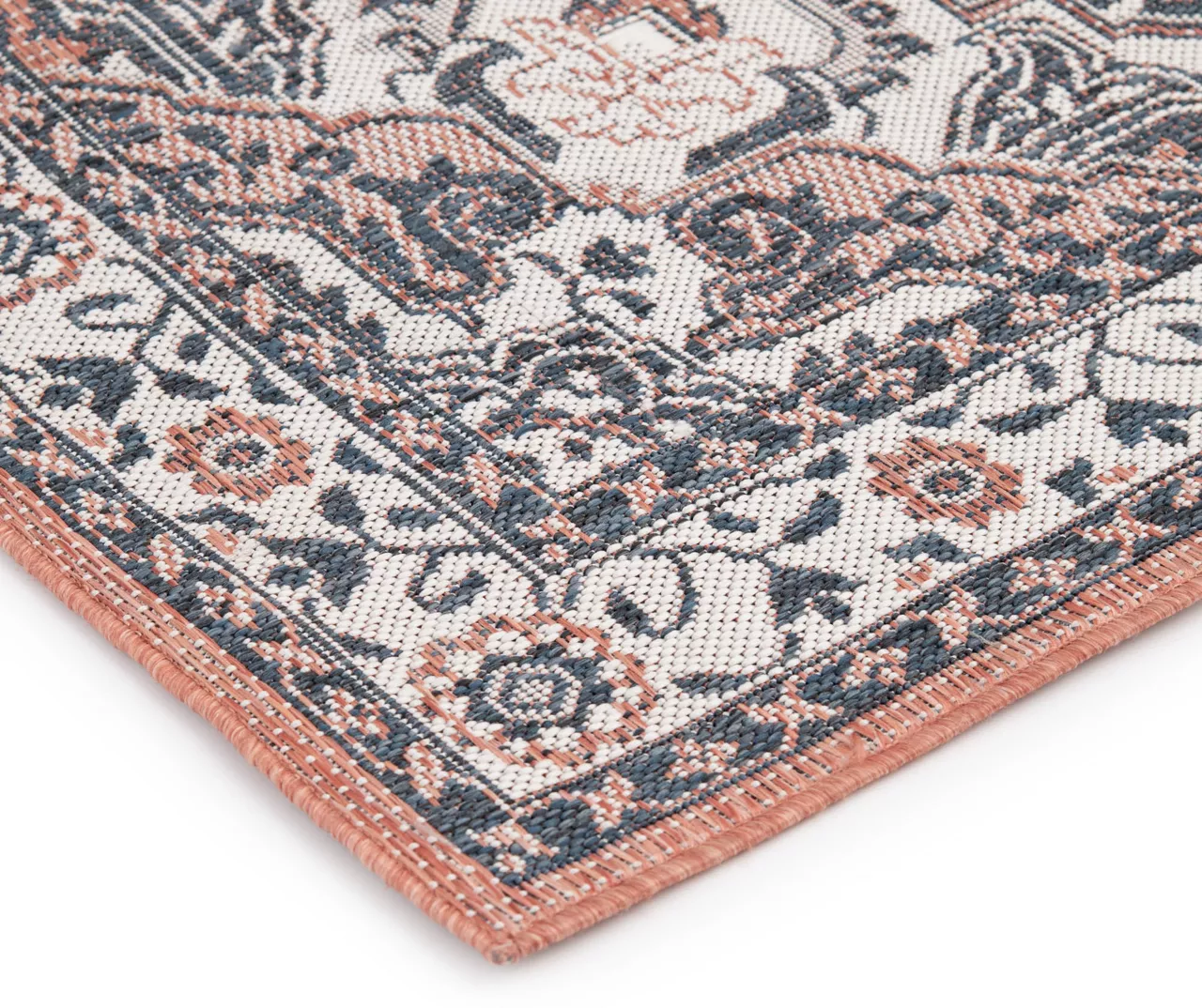Broyhill Braiden Orange & Navy Floral Medallion Outdoor Area Rug - Image 4