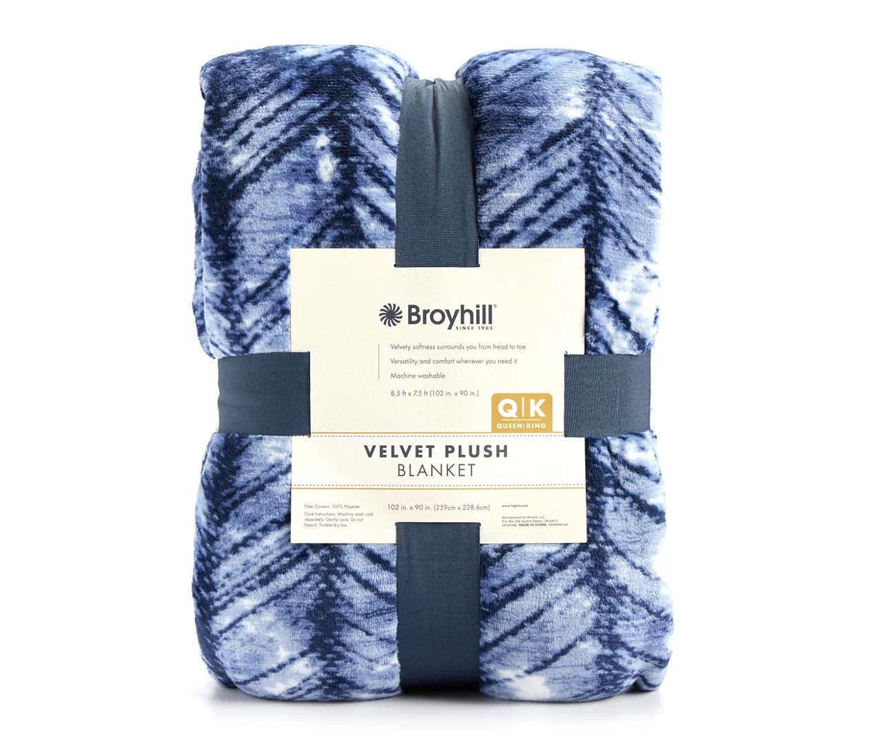 Blue & White Herringbone Twin/Full Plush Velvet Blanket - Image 2
