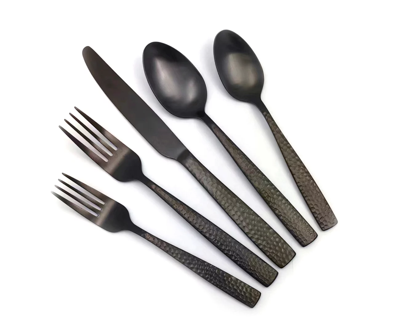Matte Black Hammered 20-Piece Flatware Set - Image 2