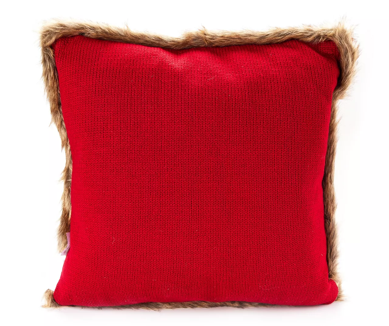 Red Cable-Knit Faux Fur-Trim Throw Pillow - Image 2
